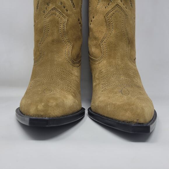 Zara Boots Women EU42 US11 Tan Suede Western Embroidered Cowgirl Rodeo Tall NEW - Picture 6 of 16
